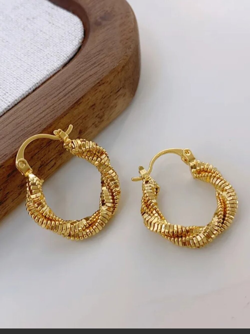Chic Twisted Textured Gold Hoop Earrings – Statement Metal Hoops